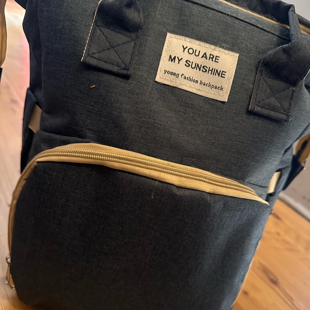 Blue and Tan Diaper Backpack
